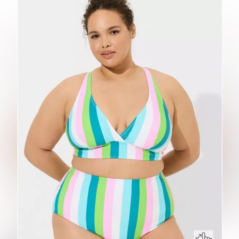 New! Set! Torrid sz 2 Playful Stripe Rainbow Dew Bathing Swim Suit Top Bottom 2X